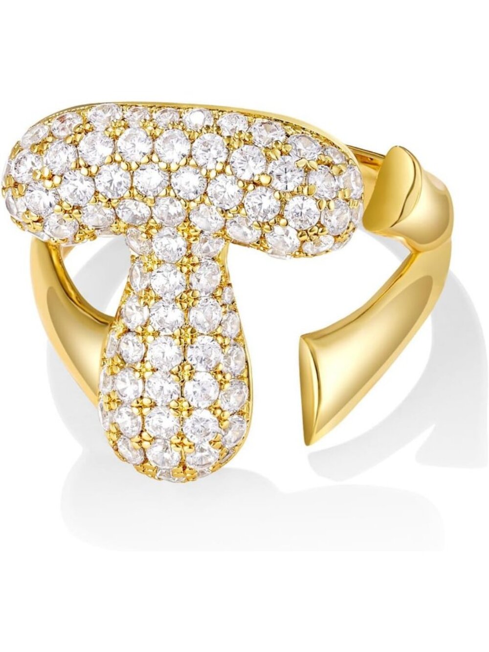 Personalized 14K Gold Plated Chunky Initial Ring | Adjustable Pave CZ Balloon